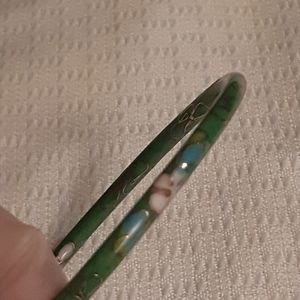 Enamel Cloisonne Bangle Bracelet - Green